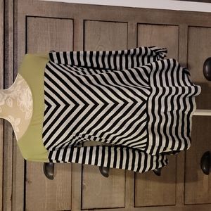 Gray and Black Stripe top with Green Yoke Detail